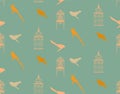 Seamless pattern with birds and vintage birdcage.