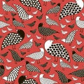 Seamless pattern of birds white,black and red