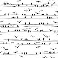 Seamless pattern of birds on wires