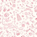 Seamless pattern with Birthday elements. Birthday party background. Hand drawn