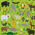 Seamless pattern bison bat fox wolf elk horse camel partridge seal Walrus goats Polar bear Eagle bull raccoon snake sheep pan Royalty Free Stock Photo