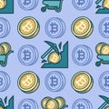 Seamless pattern Bitcoin mining cartoon