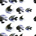 Seamless pattern of black Abstarct watercolor fish Royalty Free Stock Photo