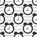 Seamless pattern of black alarms clock with gray line on white background Royalty Free Stock Photo