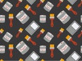 Seamless pattern on a black background with paint cans, brush and paint tray. Vector illustration of a continuing Royalty Free Stock Photo