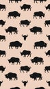 Seamless Pattern of Black Bison Silhouettes on a Light Pink Background Royalty Free Stock Photo