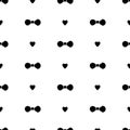 Seamless pattern with black bow tie and hearts on the white back Royalty Free Stock Photo