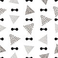 Seamless pattern with black bow tie and triangles on the white b Royalty Free Stock Photo