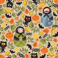 Seamless pattern with black cats. Royalty Free Stock Photo