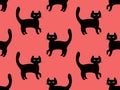 Seamless pattern with black cats on a pink background Royalty Free Stock Photo