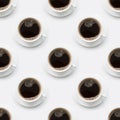 Seamless pattern of black coffee in white cup on white. Royalty Free Stock Photo