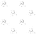 Seamless pattern black contours silhouette of girl face on white background