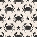 Seamless Pattern of Black Crabs and Starfish on a Light Background Royalty Free Stock Photo