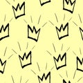 Seamless pattern with black crowns on a yellow background. Vector graphics Royalty Free Stock Photo