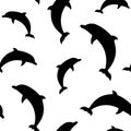 Seamless pattern with black dolphins on white background