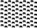 Seamless pattern of black elephant silhouettes on a white background.