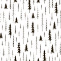 Seamless pattern with black fir trees on a white background Royalty Free Stock Photo