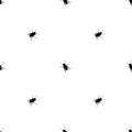 Seamless pattern black fly silhouette isolated, white background, bloodsucking insect repeating ornament, animal wallpaper, pest