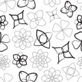 Seamless pattern with black geometric flowers on a white background. Abstract flowers. Background for wallpaper, wrapper Royalty Free Stock Photo