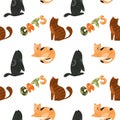 Seamless pattern of black and ginger cats