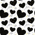 Seamless pattern with black and gold hearts on a white background. Valentine`s Day Royalty Free Stock Photo