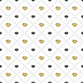 Seamless pattern with black and gold lips kiss shapes. Valentines day. Lipstick kiss. Vector illustration. Background.