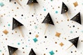 seamless pattern with black gold and turquoise stars and confetti on a white background