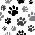 Seamless pattern with black and gray silhouette animal paw track on white background. Vector illustration Royalty Free Stock Photo