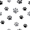 Seamless pattern with black and gray silhouette animal paw track. Vector illustration Royalty Free Stock Photo