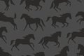 Seamless pattern with black horses silhouettes