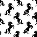 Seamless pattern with black horses.