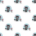 Seamless pattern with a black kitten and a gray mouse. Serial rhythmic pattern Royalty Free Stock Photo
