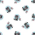 Seamless pattern with a black kitten and a gray mouse. Serial rhythmic pattern Royalty Free Stock Photo