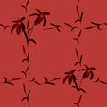 Seamless pattern of black lilies in a black cell of plants on a red background. Watercolor