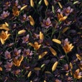 Seamless pattern with black lily flowers illustration in 3d realistic style design Royalty Free Stock Photo