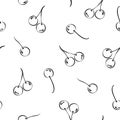 Seamless pattern with black line cherries on white background. Vector illustration Royalty Free Stock Photo