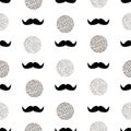 Seamless pattern with black mustache and circles.