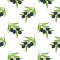 Seamless pattern with black olives on branch. Vector illustration Royalty Free Stock Photo