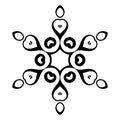 Black Ornamental Round Doodle Snowflake, Flower Isolated On White Background.