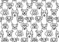 Seamless pattern with black outline doodle dogs faces. Cute dog head sketches background
