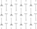 Seamless pattern of black outline garden and kailyard rakes with handles on a white background. Stylized hand drawing. Endless mon Royalty Free Stock Photo