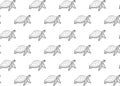 Seamless pattern of black outline hand-drawn stylized turtles with zentangle ornament on a white background. Reptile animals with