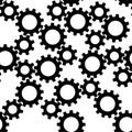 Seamless pattern from black overlapping toothed gear transmission on white background of vector illustration Royalty Free Stock Photo
