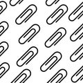 Seamless pattern of black paper clips. Vector illustration, white background. Royalty Free Stock Photo