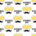 Seamless pattern with black phrases Father`s day, beer mugs and Royalty Free Stock Photo