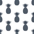 Seamless pattern of black pineapple silhouettes on a white background.