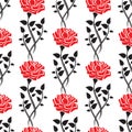 Seamless pattern of black rose with leaves.