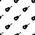 Seamless pattern with black silhouette of guitar on white background. Simple icon. Holiday decorative elements. Vector Royalty Free Stock Photo