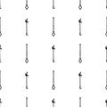 Seamless pattern with black magic staff icon on white background. Magic wand, scepter, stick, rod. Vector illustration