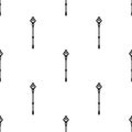 Seamless pattern with black magic staff icon on white background. Magic wand, scepter, stick, rod. Vector illustration